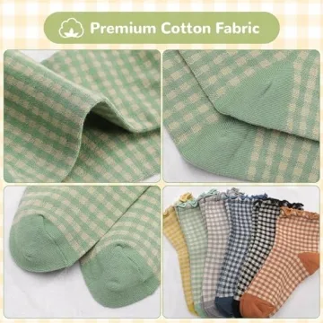 GGSTDDUP Women Ruffle Roped Plaid Socks Set of 6
