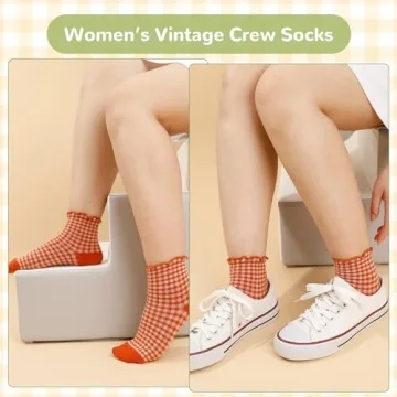 GGSTDDUP Women Ruffle Roped Plaid Socks Set of 6