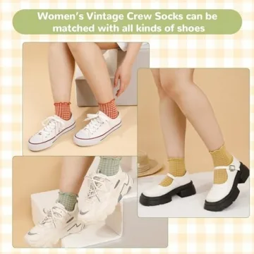 GGSTDDUP Women Ruffle Roped Plaid Socks Set of 6