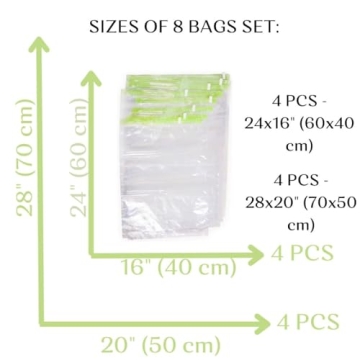 8 Space Saver Bags, No Vacuum Needed, Roll-Up Compression Packing, Travel Essentials, For Suitcases