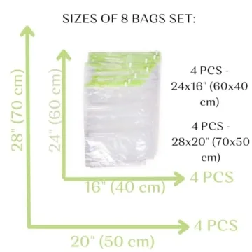 8 Space Saver Bags, No Vacuum Needed, Roll-Up Compression Packing, Travel Essentials, For Suitcases