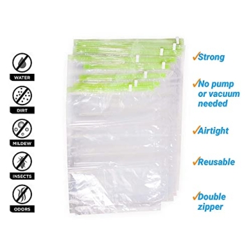 8 Space Saver Bags, No Vacuum Needed, Roll-Up Compression Packing, Travel Essentials, For Suitcases