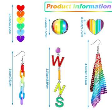 Hicarer 6 Pairs Rainbow Pride Earrings – Colorful Lightweight Jewelry Set for Women