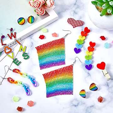 Hicarer 6 Pairs Rainbow Pride Earrings for Celebrations
