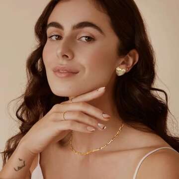 Anten Pink Big Chunky Gold Earrings for Women Trendy Statement Drop Stud, Hypoallergenic Wavy Button Earrings with 925 Sterling Silver Post, Trendy Jewelry Gift for Women