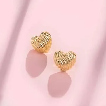 Anten Pink Big Chunky Gold Earrings for Women Trendy Statement Drop Stud, Hypoallergenic Wavy Button Earrings with 925 Sterling Silver Post, Trendy Jewelry Gift for Women