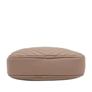 FashionPuzzle Chevron Quilted Crossbody Camera Bag with Chain Strap and Tassel (Taupe) One Size