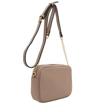 FashionPuzzle Chevron Quilted Crossbody Camera Bag with Chain Strap and Tassel (Taupe) One Size