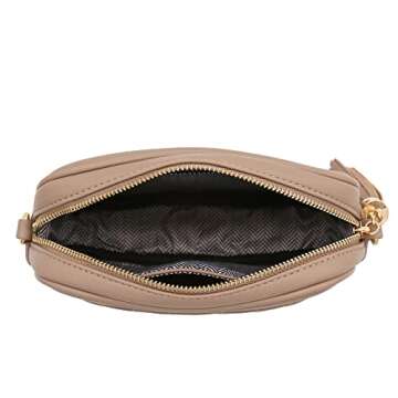 FashionPuzzle Chevron Quilted Crossbody Camera Bag with Chain Strap and Tassel (Taupe) One Size