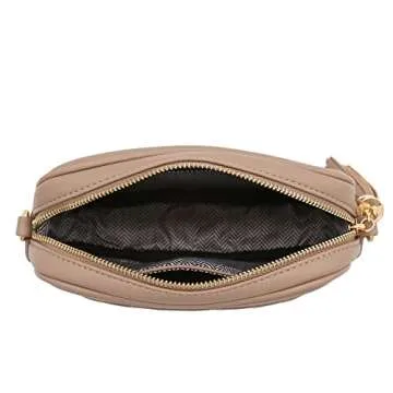 FashionPuzzle Chevron Quilted Crossbody Camera Bag with Chain Strap and Tassel (Taupe) One Size