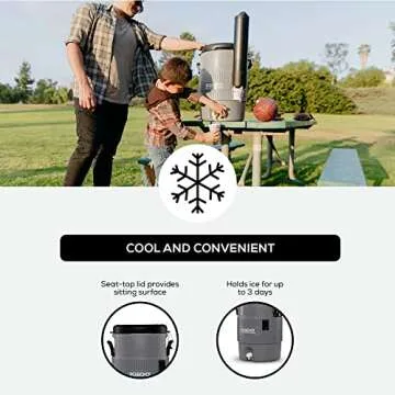 Igloo 5 Gallon Portable Sports Cooler Water Beverage Dispenser with Flat Seat Lid, Insulated Beverage Dispenser, Grey/Black