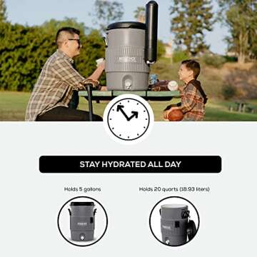 Igloo 5 Gallon Portable Sports Cooler Water Beverage Dispenser with Flat Seat Lid, Insulated Beverage Dispenser, Grey/Black