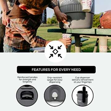 Igloo 5 Gallon Portable Sports Cooler Water Beverage Dispenser with Flat Seat Lid, Insulated Beverage Dispenser, Grey/Black