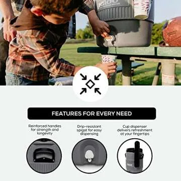 Igloo 5 Gallon Portable Sports Cooler Water Beverage Dispenser with Flat Seat Lid, Insulated Beverage Dispenser, Grey/Black