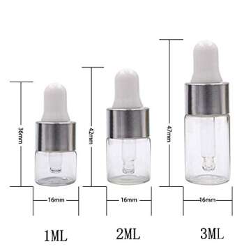 ConStore 50pcs Clear Glass Dropper Bottles Mini Essential Oil Vials with Glass Eye Dropper Empty Cosmetic Lotion Sample Bottles Refillable DIY Cosmetic Container Liquid Perfume (2ml)