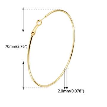 3 Pairs Dainty Big Hoop Earrings for Women, 70mm Stainless Steel 14K Gold Plated Rose Gold Plated Silver Large Hoops for Women