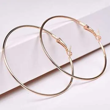 3 Pairs Dainty Big Hoop Earrings for Women, 70mm Stainless Steel 14K Gold Plated Rose Gold Plated Silver Large Hoops for Women