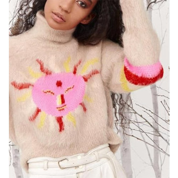 SOOKABEILA Y2K Sun Print Oversized Sweater Retro Streetwear