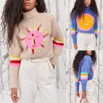 SOOKABEILA Y2K Sun Print Oversized Sweater Retro Streetwear