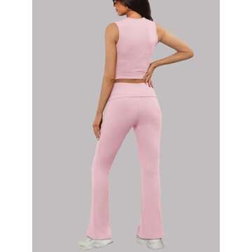 XIEERDUO Lounge Sets For Women 2024 Two Piece Outfits for Women Matching Sets for Women Summer Fold Over Pants Cherry Pink XS