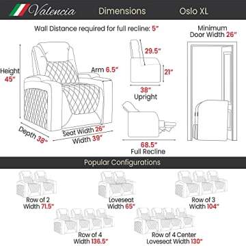 Valencia Oslo XL Home Theater Seating | Premium Top Grain Italian Nappa 11000 Leather, Power Headrest, Power Lumbar Support, Extra Space, 400 lbs Capacity (Row of 2 Loveseat, Black)