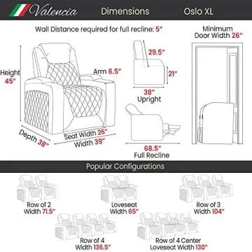 Valencia Oslo XL Home Theater Seating | Premium Top Grain Italian Nappa 11000 Leather, Power Headrest, Power Lumbar Support, Extra Space, 400 lbs Capacity (Row of 2 Loveseat, Black)