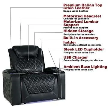 Valencia Oslo XL Home Theater Seating | Premium Top Grain Italian Nappa 11000 Leather, Power Headrest, Power Lumbar Support, Extra Space, 400 lbs Capacity (Row of 2 Loveseat, Black)