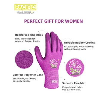 PACIFIC Gardening Gloves - 3 Pairs for Women, Durable & Flexible