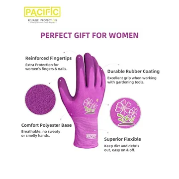 PACIFIC Gardening Gloves - 3 Pairs for Women, Durable & Flexible