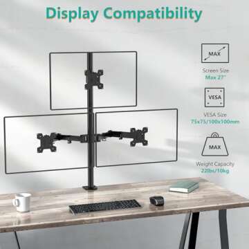 WALI Triple Monitor Desk Mount - Fully Adjustable Stand