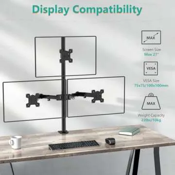 WALI Triple Monitor Desk Mount - Fully Adjustable Stand