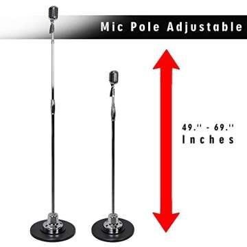 Pyle Retro Microphone, Classic Vintage Style, Unidirectional Audio, Adjustable Stand, XLR Cable, Silver Finish, Dynamic Vocal Performance Mic with 49-69” Swing Stand and Detachable Microphone
