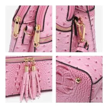 Dasein Women Tassel Zipper Pocket Crossbody Bag Shoulder Purse Fashion Travel Bag with Multi Pockets(Ostrich Pink)