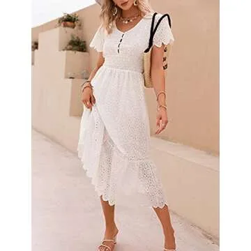 Miessial Women's Elegant Summer Midi Dress - White