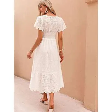 Miessial Women's Elegant Summer Midi Dress - White