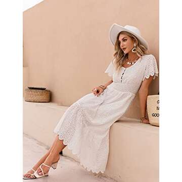 Miessial Women's Elegant Summer Midi Dress - White