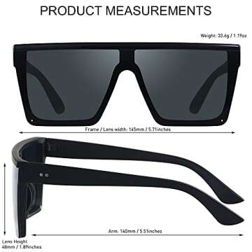 LYZOIT Square Oversized Sunglasses for Women Men Big Flat Top Shield Large UV Protection Rimless Shade Matte Black Silver Mirror Sun glasses