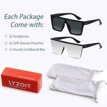 LYZOIT Square Oversized Sunglasses for Women Men Big Flat Top Shield Large UV Protection Rimless Shade Matte Black Silver Mirror Sun glasses
