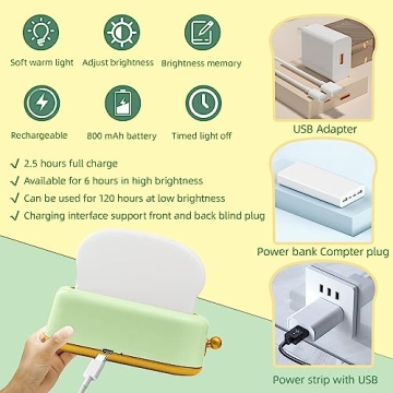 Cute Kawaii Toaster Night Light for Kids Rechargeable