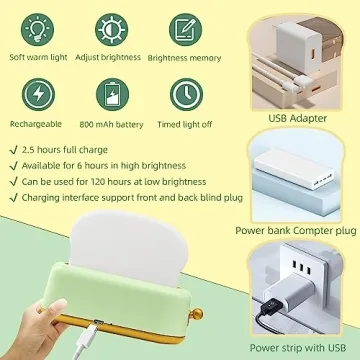 Cute Kawaii Toaster Night Light for Kids Rechargeable