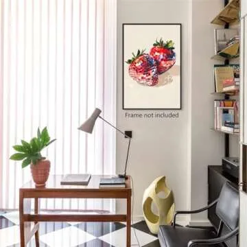 Wodkodnxy Funky Red Strawberry Disco Wall Art, Trendy Disco Ball Poster for Girls Room, Coquette Strawberries Picture Print, Strawberry Disco Ball Art Fruit Poster 12x16in Unframed