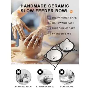 Y YHY Cat Food Bowls, 12 oz Raised Cat Bowls for Food and Water,Ceramic Elevated Pet Dishes Bowls with Stand, Cats and Small Dogs, Dishwasher Safe