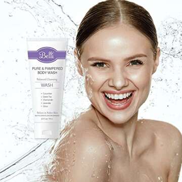 Belli Skincare Pure and Pampered Body Wash, Moisturizing Skin Cleanser, Contains Cucumber Green Tea Extracts, For All Skin Types, Dermatologist recommended, 6.5 Oz