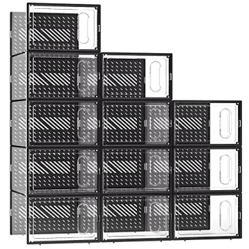 eWonLife XX-Large Storage Box with Magnetic Door, 12 Pack Clear Plastic Stackable Sneaker Organizer ...