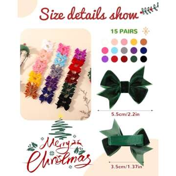 dobi 2" Hair Bows Velvet Baby Hair Clips 30PCS Christmas Mini Bows for Hair Fully Lined Hair Barrett...