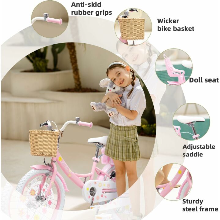 Girls Bikes with Basket & Training Wheels for Kids