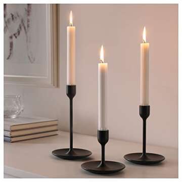 IKEA FULLTALIG Candlestick, Set of 3 Powder Coating Black Aluminum Candlestick Holder for Taper Candles, Table Romantic for Wedding, Birthday, Dinner Home & Bar Decorative (No LED Candle Included)