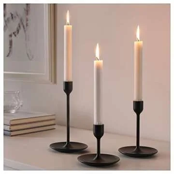 IKEA FULLTALIG Candlestick, Set of 3 Powder Coating Black Aluminum Candlestick Holder for Taper Candles, Table Romantic for Wedding, Birthday, Dinner Home & Bar Decorative (No LED Candle Included)