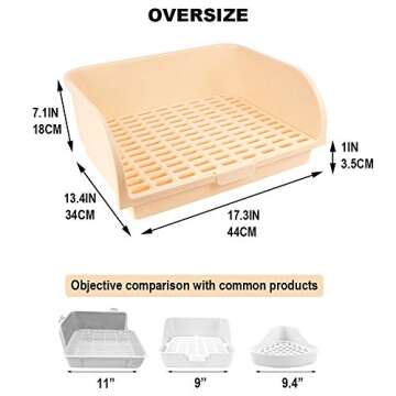 Amakunft 17"x13" Extra Large Rabbit Litter Box with 10PCS Bonus Pads, High Sided Plastic Guinea Pig Litter Box for Cage with Removable Grid, Indoor Bunny Jumbo Corner Litter Pan for Small Animal/Rat