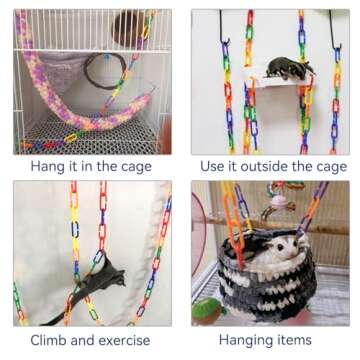 JSLZF Sugar Glider Toys, Hanging Sugar Glider Cage Accessories Pet Swing Toy, 250 PCS Plastic Clips Hook Chain Links Toy Rope Perch